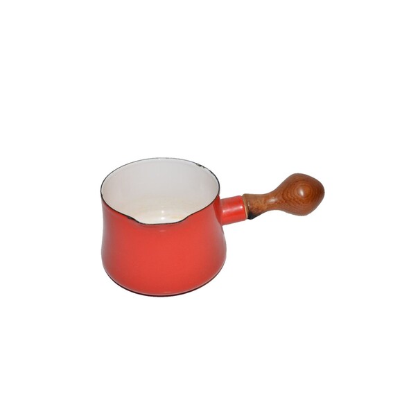 Vtg Dansk France IHQ Red Enamel Saucepan Pot Wood Handle MCM Retro - Picture 1 of 8